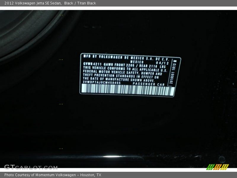 Black / Titan Black 2012 Volkswagen Jetta SE Sedan