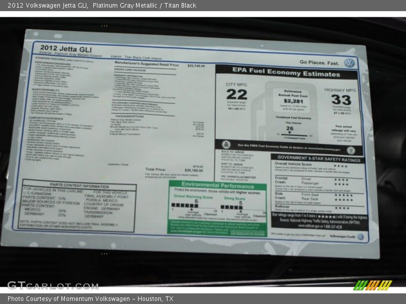 Platinum Gray Metallic / Titan Black 2012 Volkswagen Jetta GLI