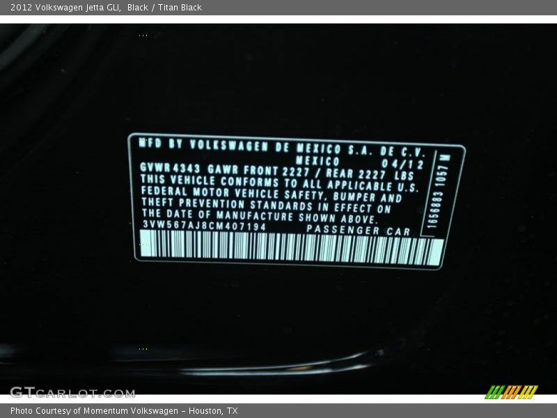 Black / Titan Black 2012 Volkswagen Jetta GLI