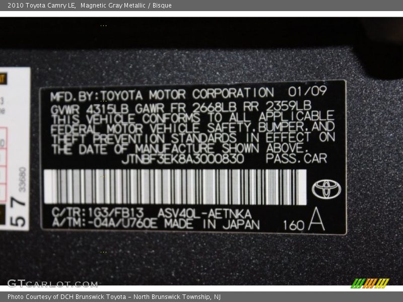 Magnetic Gray Metallic / Bisque 2010 Toyota Camry LE