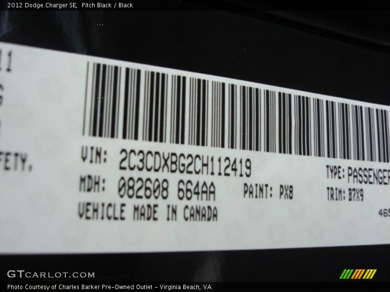 Pitch Black / Black 2012 Dodge Charger SE