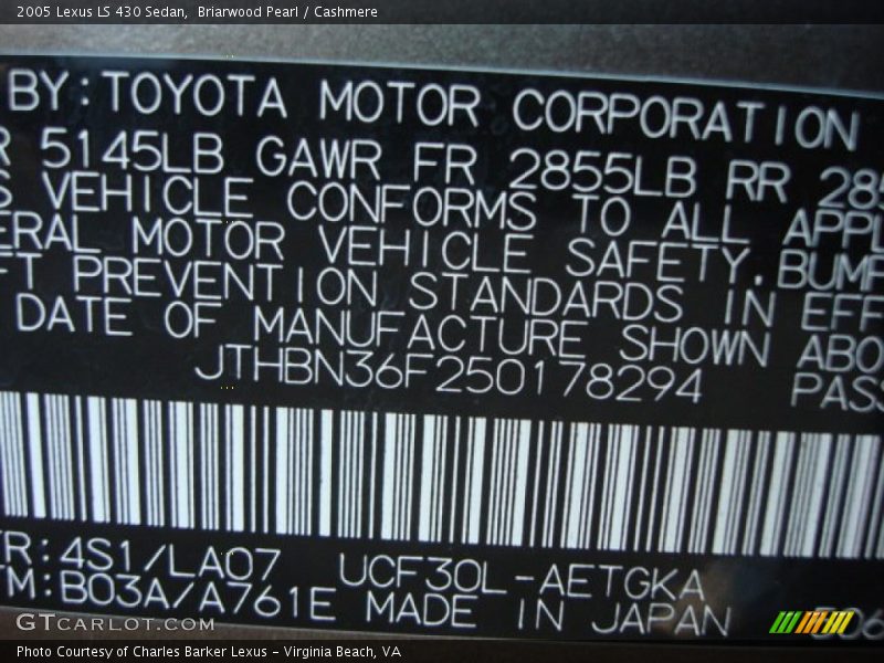 Briarwood Pearl / Cashmere 2005 Lexus LS 430 Sedan