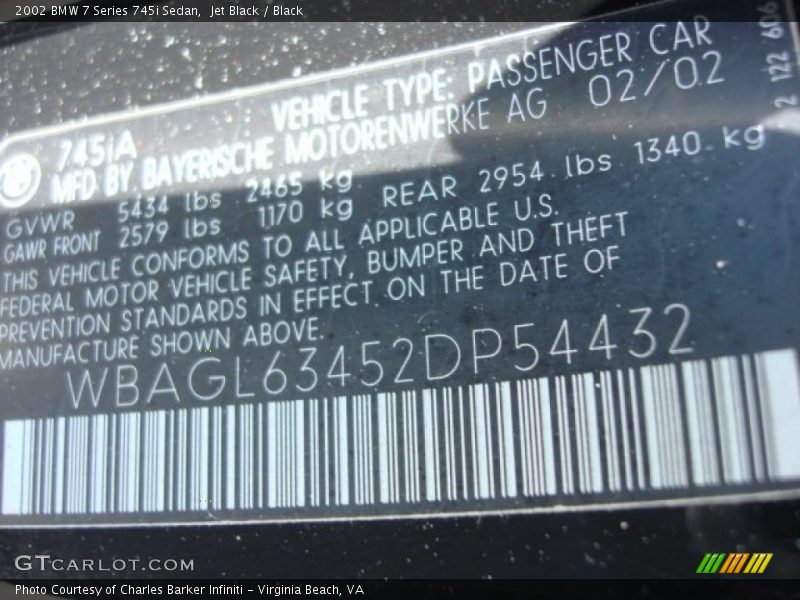 Jet Black / Black 2002 BMW 7 Series 745i Sedan
