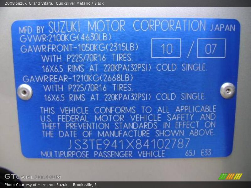 Quicksilver Metallic / Black 2008 Suzuki Grand Vitara