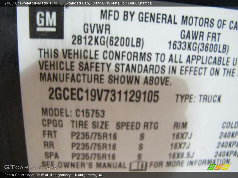 Dark Gray Metallic / Dark Charcoal 2003 Chevrolet Silverado 1500 LS Extended Cab