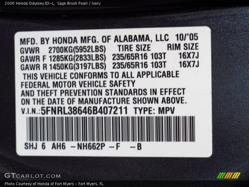 Sage Brush Pearl / Ivory 2006 Honda Odyssey EX-L