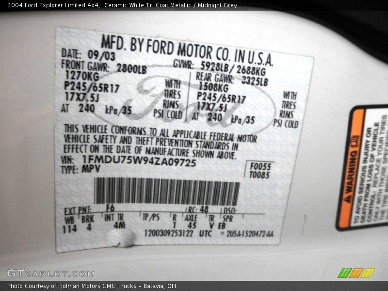 Ceramic White Tri Coat Metallic / Midnight Grey 2004 Ford Explorer Limited 4x4