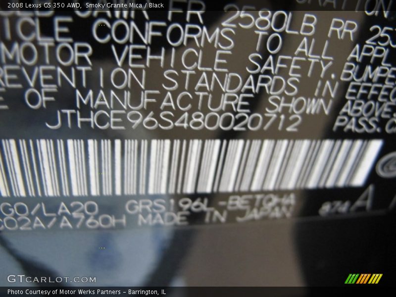 Smoky Granite Mica / Black 2008 Lexus GS 350 AWD