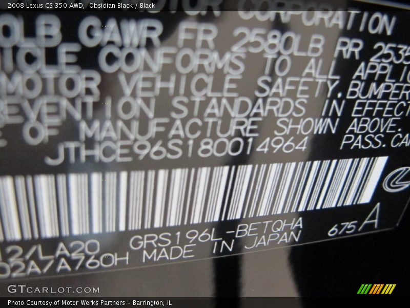 Obsidian Black / Black 2008 Lexus GS 350 AWD