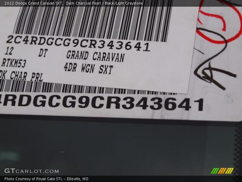 Dark Charcoal Pearl / Black/Light Graystone 2012 Dodge Grand Caravan SXT