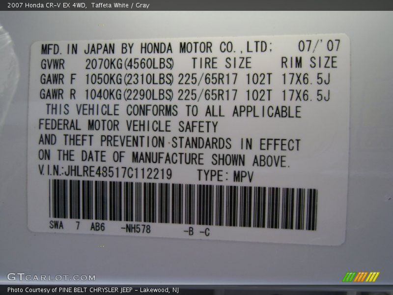 Taffeta White / Gray 2007 Honda CR-V EX 4WD