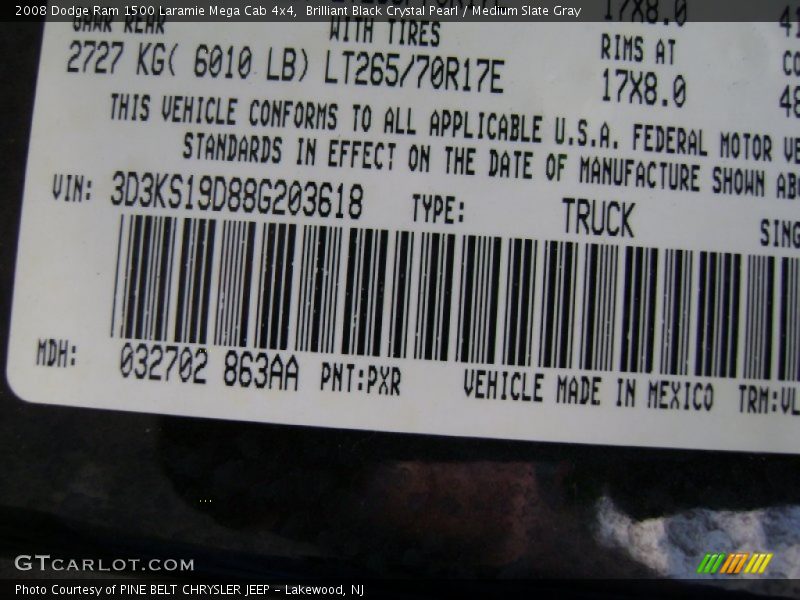 Brilliant Black Crystal Pearl / Medium Slate Gray 2008 Dodge Ram 1500 Laramie Mega Cab 4x4
