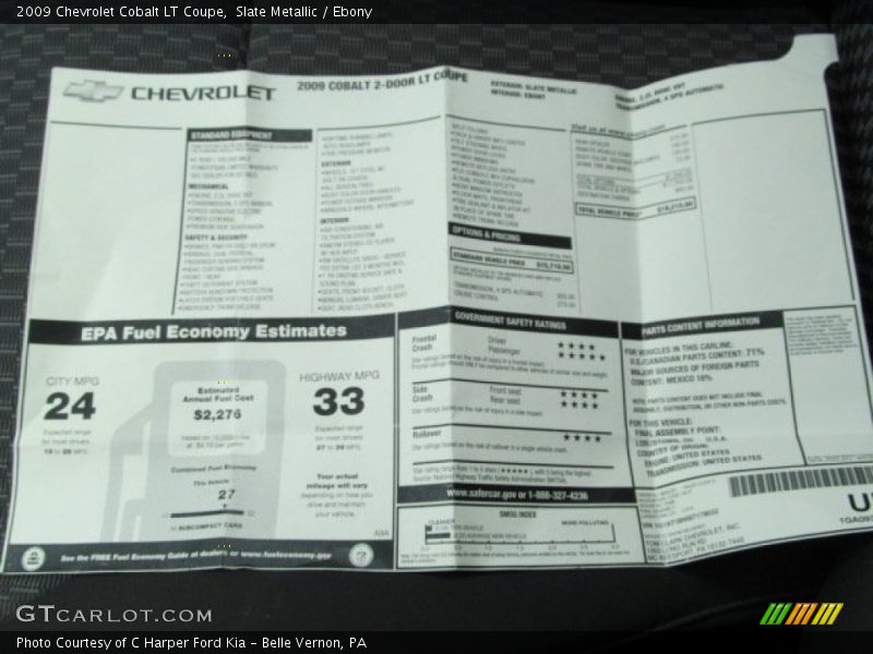 Slate Metallic / Ebony 2009 Chevrolet Cobalt LT Coupe