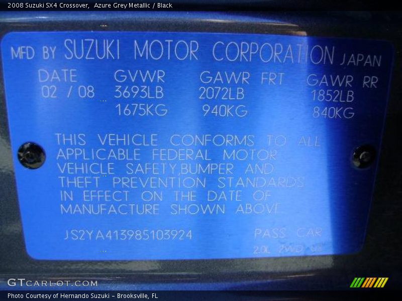 Azure Grey Metallic / Black 2008 Suzuki SX4 Crossover