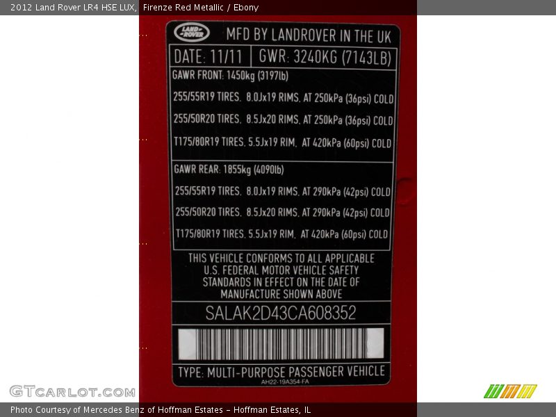 Firenze Red Metallic / Ebony 2012 Land Rover LR4 HSE LUX