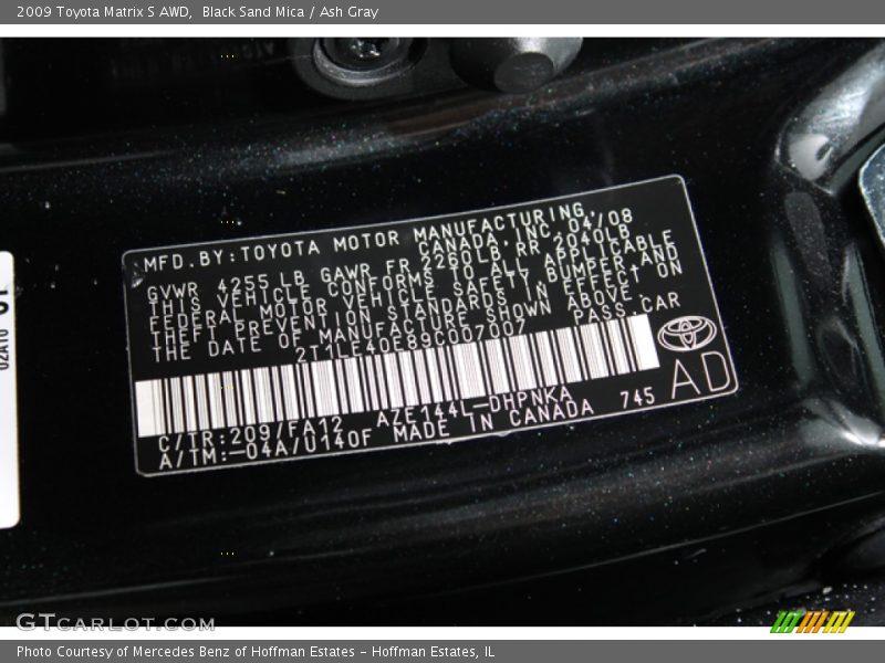 Black Sand Mica / Ash Gray 2009 Toyota Matrix S AWD