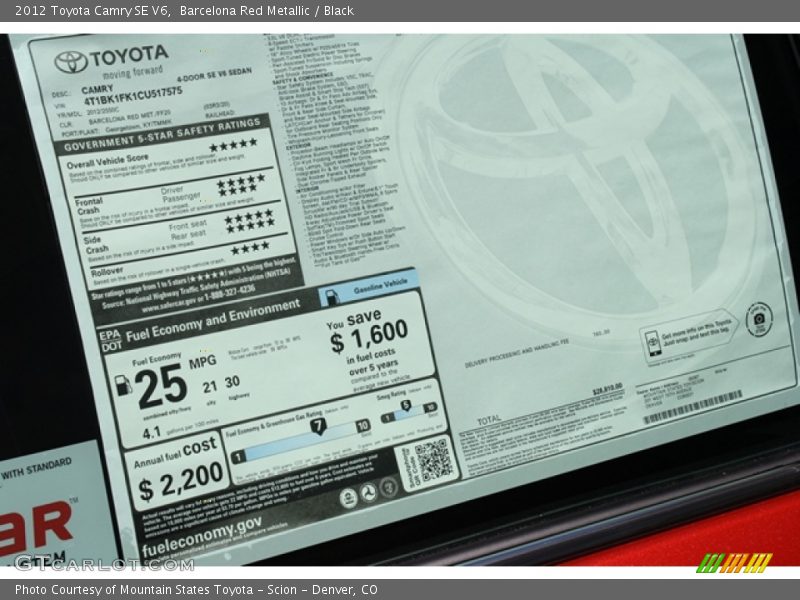 Barcelona Red Metallic / Black 2012 Toyota Camry SE V6