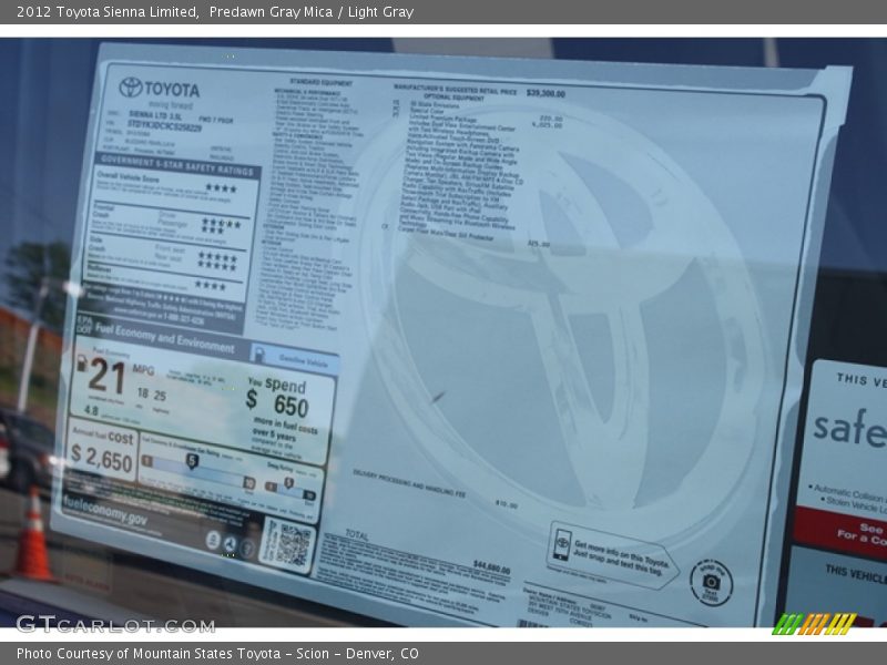 Predawn Gray Mica / Light Gray 2012 Toyota Sienna Limited