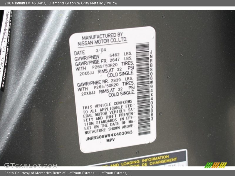 Diamond Graphite Gray Metallic / Willow 2004 Infiniti FX 45 AWD