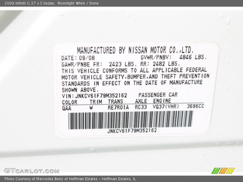 Moonlight White / Stone 2009 Infiniti G 37 x S Sedan