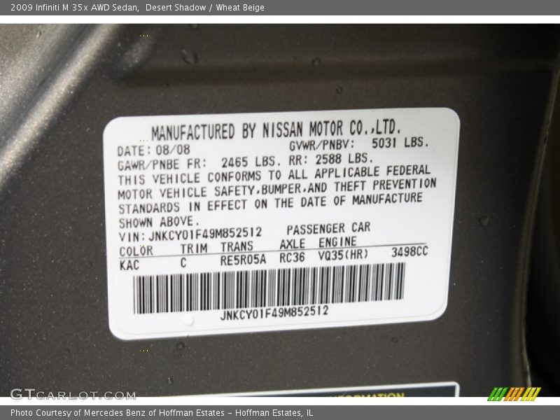 2009 M 35x AWD Sedan Desert Shadow Color Code KAC