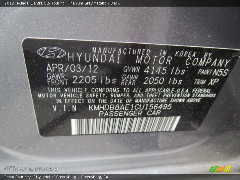 Titanium Gray Metallic / Black 2012 Hyundai Elantra GLS Touring
