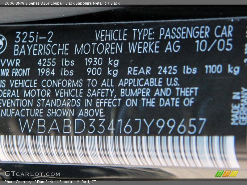 Black Sapphire Metallic / Black 2006 BMW 3 Series 325i Coupe