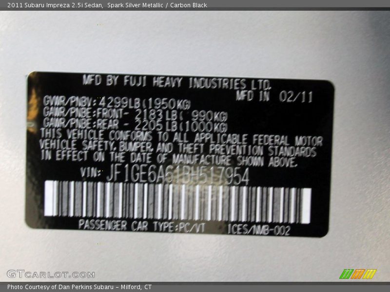 Spark Silver Metallic / Carbon Black 2011 Subaru Impreza 2.5i Sedan