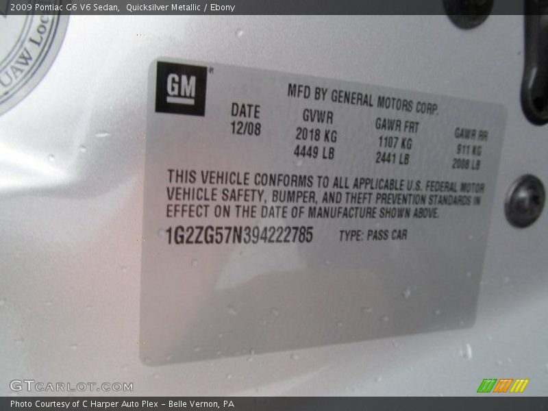 Quicksilver Metallic / Ebony 2009 Pontiac G6 V6 Sedan