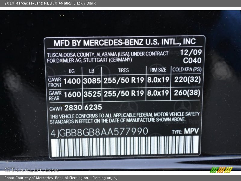 Black / Black 2010 Mercedes-Benz ML 350 4Matic