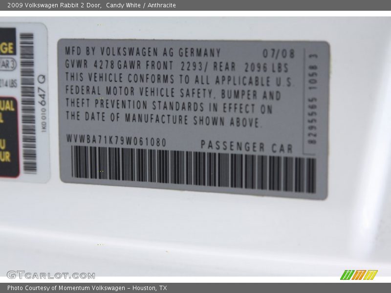Candy White / Anthracite 2009 Volkswagen Rabbit 2 Door