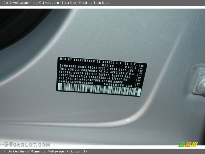 Frost Silver Metallic / Titan Black 2012 Volkswagen Jetta GLI Autobahn