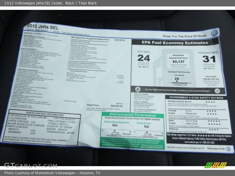 Black / Titan Black 2012 Volkswagen Jetta SEL Sedan