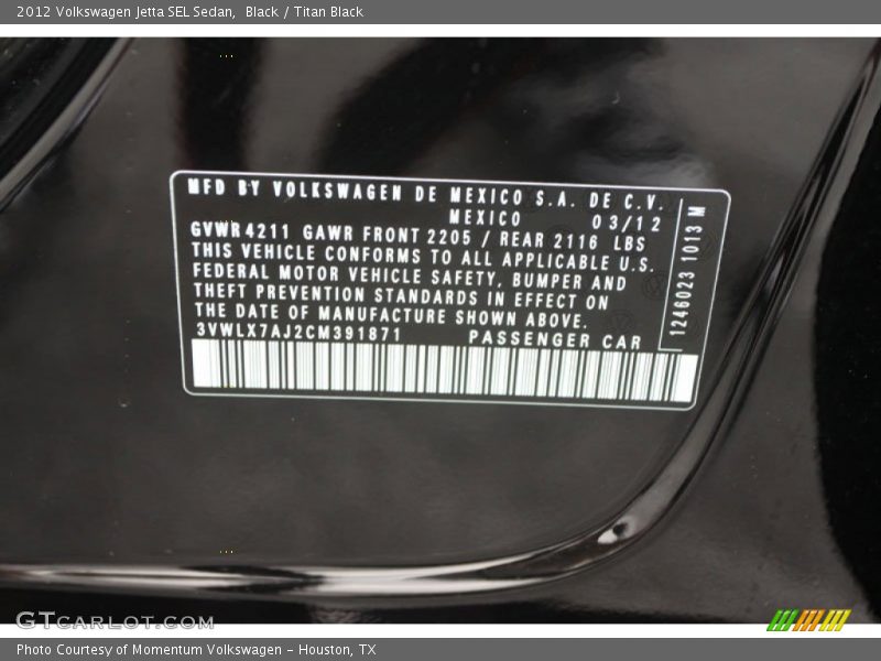 Black / Titan Black 2012 Volkswagen Jetta SEL Sedan