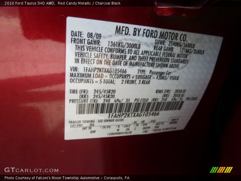 Red Candy Metallic / Charcoal Black 2010 Ford Taurus SHO AWD