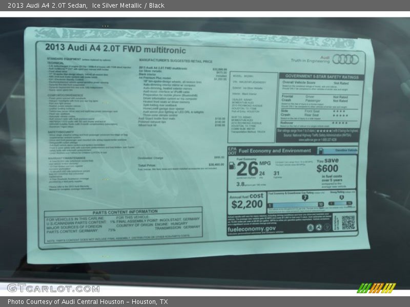  2013 A4 2.0T Sedan Window Sticker