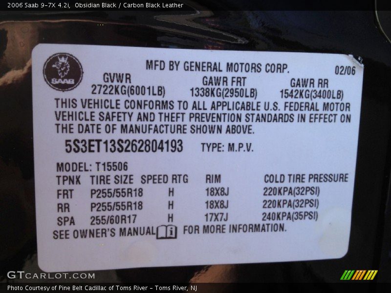 Obsidian Black / Carbon Black Leather 2006 Saab 9-7X 4.2i