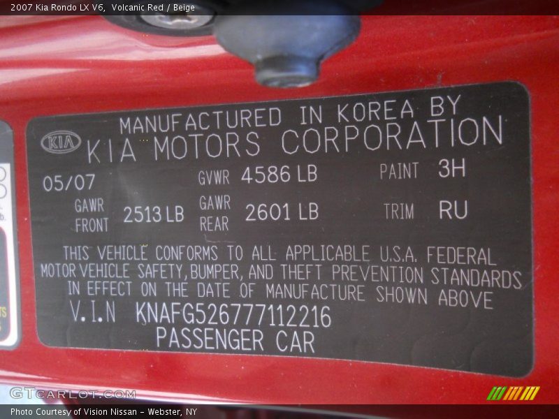 Volcanic Red / Beige 2007 Kia Rondo LX V6