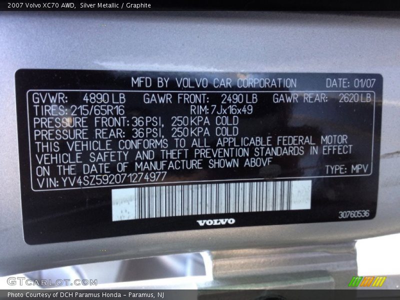 Silver Metallic / Graphite 2007 Volvo XC70 AWD