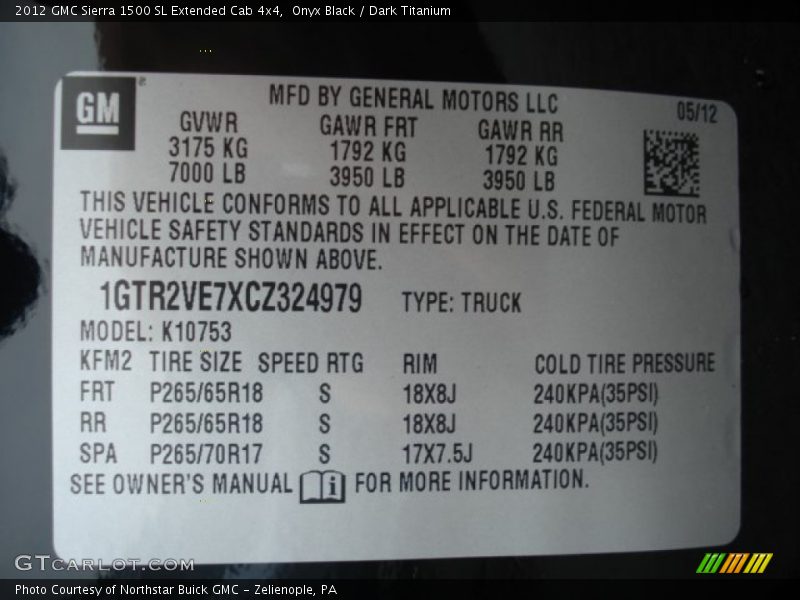 Onyx Black / Dark Titanium 2012 GMC Sierra 1500 SL Extended Cab 4x4