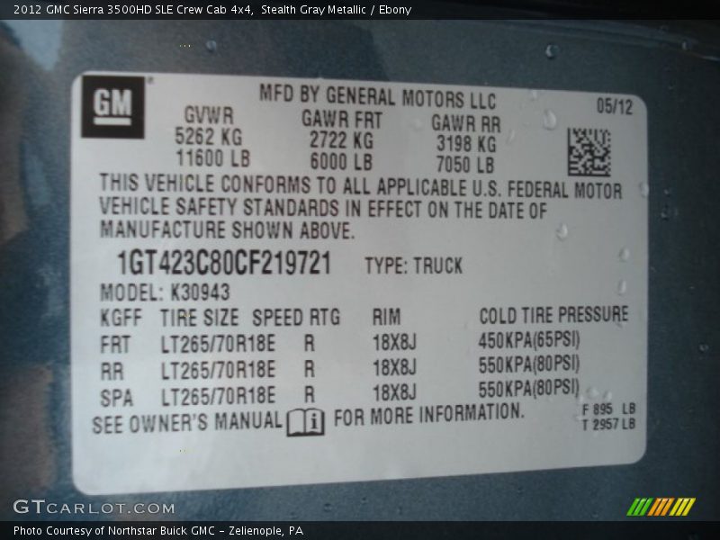 Stealth Gray Metallic / Ebony 2012 GMC Sierra 3500HD SLE Crew Cab 4x4