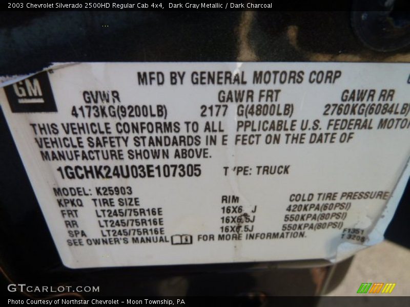 Dark Gray Metallic / Dark Charcoal 2003 Chevrolet Silverado 2500HD Regular Cab 4x4