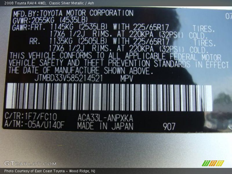 Classic Silver Metallic / Ash 2008 Toyota RAV4 4WD