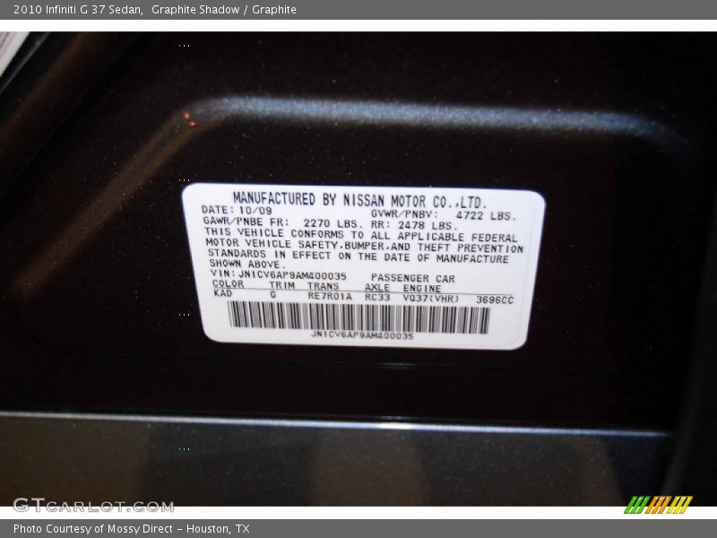Graphite Shadow / Graphite 2010 Infiniti G 37 Sedan