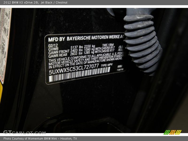 Jet Black / Chestnut 2012 BMW X3 xDrive 28i