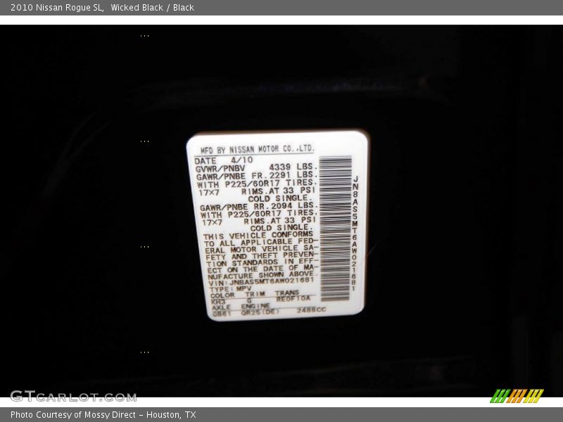 Wicked Black / Black 2010 Nissan Rogue SL