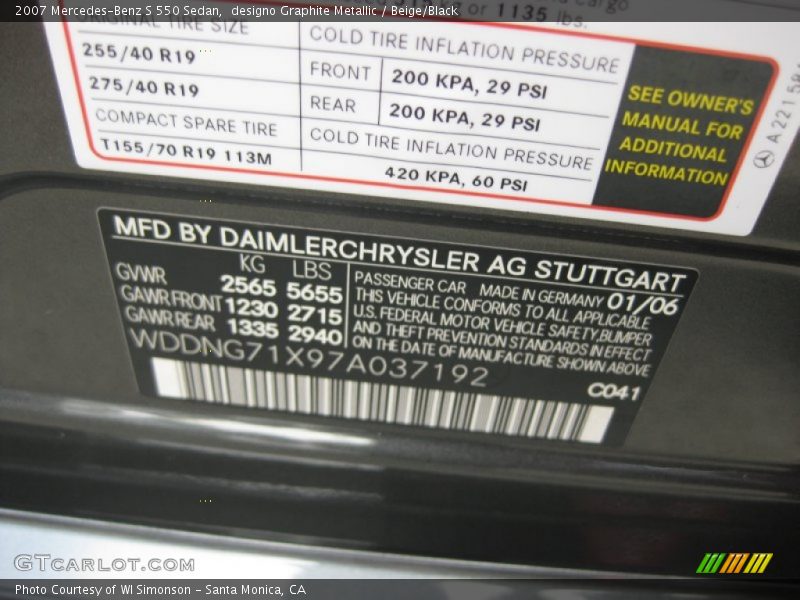 designo Graphite Metallic / Beige/Black 2007 Mercedes-Benz S 550 Sedan