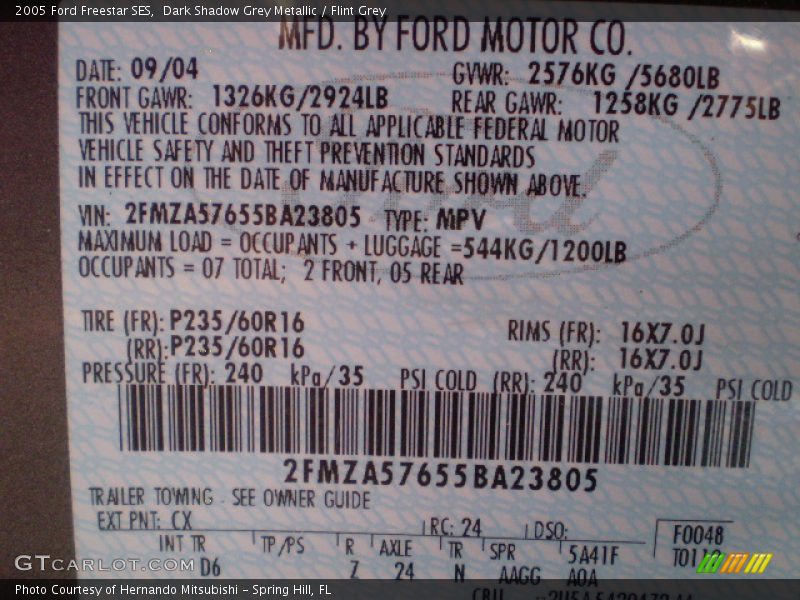 Dark Shadow Grey Metallic / Flint Grey 2005 Ford Freestar SES