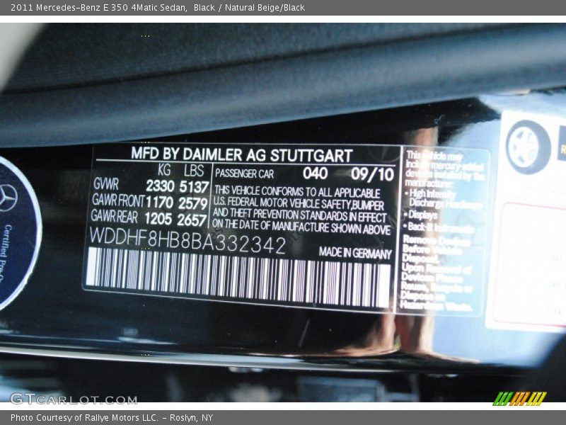 Black / Natural Beige/Black 2011 Mercedes-Benz E 350 4Matic Sedan