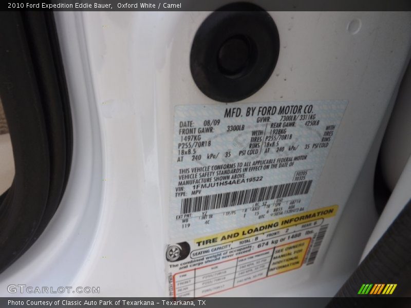 2010 Expedition Eddie Bauer Oxford White Color Code YZ